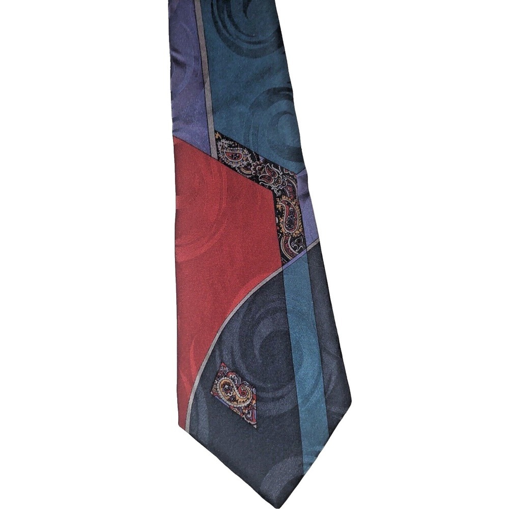 Status Quo Men's Paisley Patch Block Medallion 100% Silk Multi Color Necktie 57"